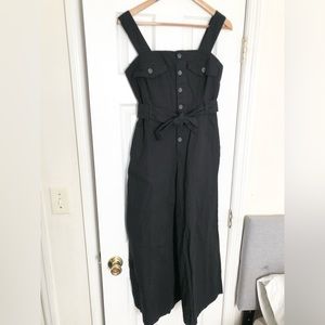 FOREVER 21 Square Neck Sleeveless Wide Leg Jumpsuit Button Black Size Small